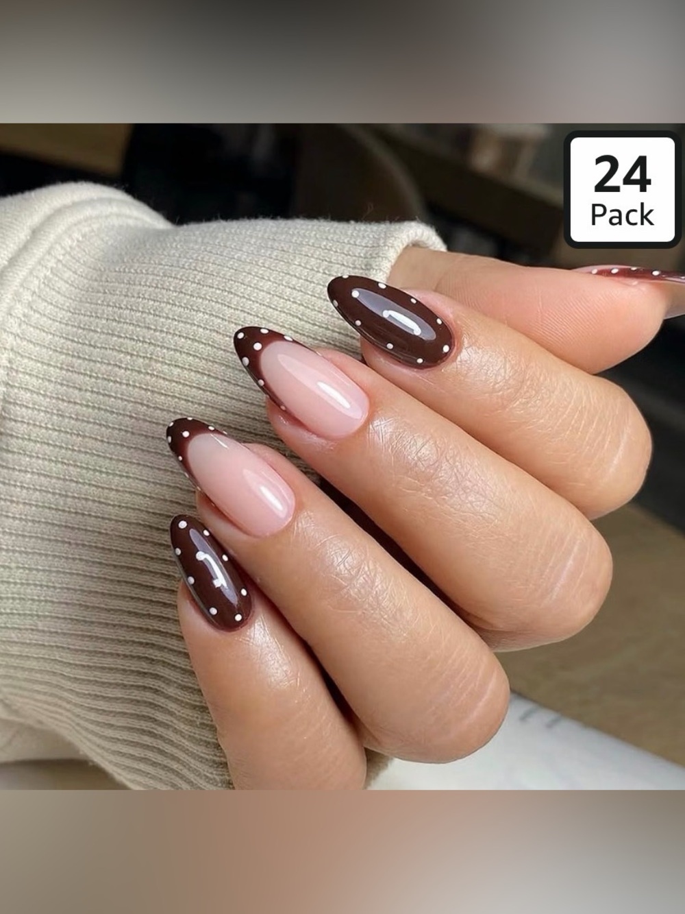 🤎NEW Brown French Tip Polka Dot Press-On Nails 24 Pc✨